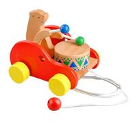 Wooden Pull Toy - Wood Bear Drummer Pull-Along Vehicle, Walking Toy for, Engaging Motor Skill Learning Activity, Sturdy Durablee Design | Boys Girls Preschoolers Kindergarten Daycare Centers