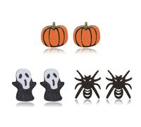 Wooden Pumpkin & Bat Drop Dangle Earrings - Black Cat & Ghost Designs - Lightweight & Cute - Perfect for Halloween Parties & Gifts, Wood, No Gemstone