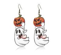 Wooden Pumpkin & Bat Drop Dangle Earrings - Black Cat & Ghost Designs - Lightweight & Cute - Perfect for Halloween Parties & Gifts, Wood, No Gemstone