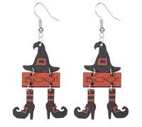 Wooden Pumpkin & Bat Drop Dangle Earrings - Black Cat & Ghost Designs - Lightweight & Cute - Perfect for Halloween Parties & Gifts, Wood, No Gemstone