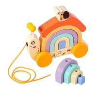 Wooden Push and Pull Snail Toy with Removable Colorful Stacker, Wood Snail Rainbow Stacker with Wheel - Ideal for Grasping Practice and Developing Hand - Eye Coordination Motor Skills