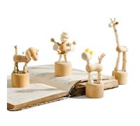 Wooden Push Up Animal Finger Puppets Toy - Wood Desk Ornaments Artwork Sculptures for Home Office Decoration (All Styles(4Pcs/Set))