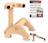 Wooden Push Up Bars, 2 PCS Solid Beech Wooden Parallettes with Embedded Non-slip Feet & Training Poster for Floor, Push Up Stands for Men Strength Training, Planks, Calisthenics & Home Gym Workout
