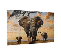 Wooden Puzzle 1000 Piece 75x50 CM, African Elephant Printed Cute Puzzle Game in Plastic Box for Family Entertainment and Brain Training Gifts