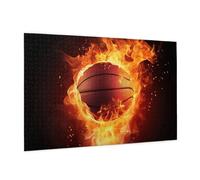 Wooden Puzzle 1000 Piece 75x50 CM, Basketball on Fire Flame Splashing Printed Cute Puzzle Game in Plastic Box for Family Entertainment and Brain Training Gifts