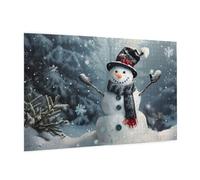 Wooden Puzzle 1000 Piece 75x50 CM, Christmas Happy Snowman 1 Printed Cute Puzzle Game in Plastic Box for Family Entertainment and Brain Training Gifts