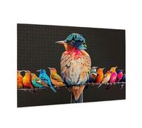 Wooden Puzzle 1000 Piece 75x50 CM, Colorful Bird 1 Printed Cute Puzzle Game in Plastic Box for Family Entertainment and Brain Training Gifts