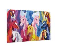 Wooden Puzzle 1000 Piece 75x50 CM, Cute Cartoon Horses Printed Cute Puzzle Game in Plastic Box for Family Entertainment and Brain Training Gifts