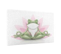 Wooden Puzzle 1000 Piece 75x50 CM, Cute Funny Frog Doing Yoga Printed Cute Puzzle Game in Plastic Box for Family Entertainment and Brain Training Gifts