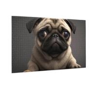 Wooden Puzzle 1000 Piece 75x50 CM, Cute Pretty Pug Dog Printed Cute Puzzle Game in Plastic Box for Family Entertainment and Brain Training Gifts