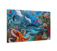 Wooden Puzzle 1000 Piece 75x50 CM, Dolphins Sea Coral Reef Octopus Printed Cute Puzzle Game in Plastic Box for Family Entertainment and Brain Training Gifts