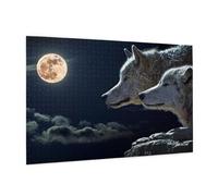 Wooden Puzzle 1000 Piece 75x50 CM, Full-Moon Wolves 3D Printed Cute Puzzle Game in Plastic Box for Family Entertainment and Brain Training Gifts