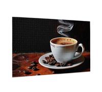 Wooden Puzzle 1000 Piece 75x50 CM, Hot Coffee with Coffee Bean Printed Cute Puzzle Game in Plastic Box for Family Entertainment and Brain Training Gifts