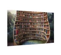 Wooden Puzzle 1000 Piece 75x50 CM, Library Bookshelf Books Printed Cute Puzzle Game in Plastic Box for Family Entertainment and Brain Training Gifts