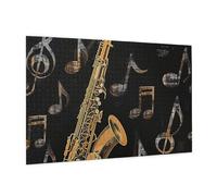 Wooden Puzzle 1000 Piece 75x50 CM, Musical Notes Treble Printed Cute Puzzle Game in Plastic Box for Family Entertainment and Brain Training Gifts