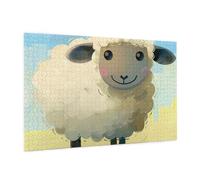 Wooden Puzzle 1000 Piece 75x50 CM, Sheep 1 Printed Cute Puzzle Game in Plastic Box for Family Entertainment and Brain Training Gifts