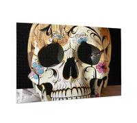 Wooden Puzzle 1000 Piece 75x50 CM, Skull 1 Printed Cute Puzzle Game in Plastic Box for Family Entertainment and Brain Training Gifts