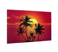 Wooden Puzzle 1000 Piece 75x50 CM, Tropical Sunset Printed Cute Puzzle Game in Plastic Box for Family Entertainment and Brain Training Gifts