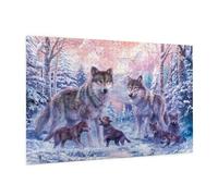 Wooden Puzzle 1000 Piece 75x50 CM, wolves family Printed Cute Puzzle Game in Plastic Box for Family Entertainment and Brain Training Gifts