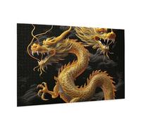 Wooden Puzzle 1000 Piece 75x50 CM, Yellow Dragon Black Background Printed Cute Puzzle Game in Plastic Box for Family Entertainment and Brain Training Gifts