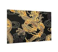 Wooden Puzzle 1000 Piece 75x50 CM, Yellow Dragon Printed Cute Puzzle Game in Plastic Box for Family Entertainment and Brain Training Gifts