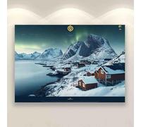 Wooden Puzzle 1000 Pieces for Adults There are Red Houses on The Island with Snowy Mountains and The Background is Water and Snowy Mountains Family Interactive Fun Puzzle Home Decoration
