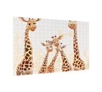 Wooden Puzzle 300 Piece 38x26 CM, Cute Cartoon Funny Giraffes Printed Cute Puzzle Game in Plastic Box for Family Entertainment and Brain Training Gifts