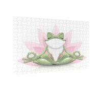 Wooden Puzzle 300 Piece 38x26 CM, Cute Funny Frog Doing Yoga Printed Cute Puzzle Game in Plastic Box for Family Entertainment and Brain Training Gifts