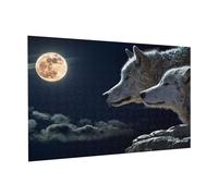Wooden Puzzle 300 Piece 38x26 CM, Full-Moon Wolves 3D Printed Cute Puzzle Game in Plastic Box for Family Entertainment and Brain Training Gifts