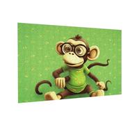 Wooden Puzzle 300 Piece 38x26 CM, Green Monkey Printed Cute Puzzle Game in Plastic Box for Family Entertainment and Brain Training Gifts