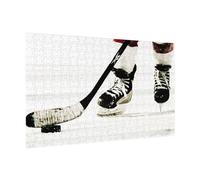 Wooden Puzzle 300 Piece 38x26 CM, Ice Hockey Pattern Printed Cute Puzzle Game in Plastic Box for Family Entertainment and Brain Training Gifts