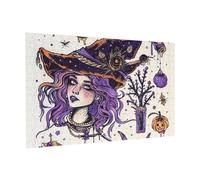 Wooden Puzzle 300 Piece 38x26 CM, Magic Witch Witchcraft Bohemian Drawing Printed Cute Puzzle Game in Plastic Box for Family Entertainment and Brain Training Gifts