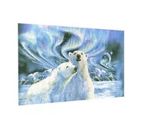 Wooden Puzzle 300 Piece 38x26 CM, Polar Bears Northern Lights Printed Cute Puzzle Game in Plastic Box for Family Entertainment and Brain Training Gifts