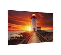 Wooden Puzzle 300 Piece 38x26 CM, Sunset at the seaside Printed Cute Puzzle Game in Plastic Box for Family Entertainment and Brain Training Gifts