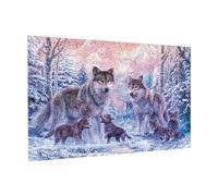 Wooden Puzzle 300 Piece 38x26 CM, wolves family Printed Cute Puzzle Game in Plastic Box for Family Entertainment and Brain Training Gifts