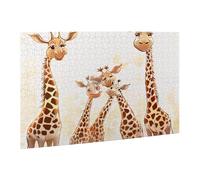 Wooden Puzzle 500 Piece 52x38 CM, Cute Cartoon Funny Giraffes Printed Cute Puzzle Game in Plastic Box for Family Entertainment and Brain Training Gifts