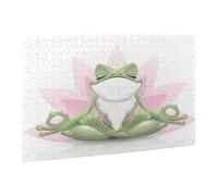 Wooden Puzzle 500 Piece 52x38 CM, Cute Funny Frog Doing Yoga Printed Cute Puzzle Game in Plastic Box for Family Entertainment and Brain Training Gifts