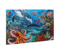 Wooden Puzzle 500 Piece 52x38 CM, Dolphins Sea Coral Reef Octopus Printed Cute Puzzle Game in Plastic Box for Family Entertainment and Brain Training Gifts
