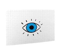 Wooden Puzzle 500 Piece 52x38 CM, Evil eye Printed Cute Puzzle Game in Plastic Box for Family Entertainment and Brain Training Gifts
