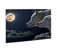 Wooden Puzzle 500 Piece 52x38 CM, Full-Moon Wolves 3D Printed Cute Puzzle Game in Plastic Box for Family Entertainment and Brain Training Gifts