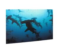 Wooden Puzzle 500 Piece 52x38 CM, Hammerhead Sharks Printed Cute Puzzle Game in Plastic Box for Family Entertainment and Brain Training Gifts