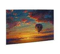 Wooden Puzzle 500 Piece 52x38 CM, hot air balloon sunset Printed Cute Puzzle Game in Plastic Box for Family Entertainment and Brain Training Gifts