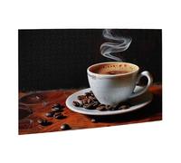 Wooden Puzzle 500 Piece 52x38 CM, Hot Coffee with Coffee Bean Printed Cute Puzzle Game in Plastic Box for Family Entertainment and Brain Training Gifts