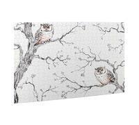 Wooden Puzzle 500 Piece 52x38 CM, Owl Tree Branches Printed Cute Puzzle Game in Plastic Box for Family Entertainment and Brain Training Gifts