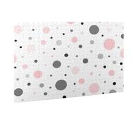Wooden Puzzle 500 Piece 52x38 CM, Pink Gray White Modern Polka Dot Pattern Printed Cute Puzzle Game in Plastic Box for Family Entertainment and Brain Training Gifts
