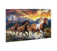 Wooden Puzzle 500 Piece 52x38 CM, Running Horses Printed Cute Puzzle Game in Plastic Box for Family Entertainment and Brain Training Gifts