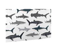 Wooden Puzzle 500 Piece 52x38 CM, sharks nautical Printed Cute Puzzle Game in Plastic Box for Family Entertainment and Brain Training Gifts