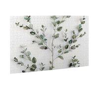 Wooden Puzzle 500 Piece 52x38 CM, White Natural Greenery Twig Printed Cute Puzzle Game in Plastic Box for Family Entertainment and Brain Training Gifts