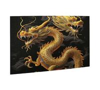 Wooden Puzzle 500 Piece 52x38 CM, Yellow Dragon Black Background Printed Cute Puzzle Game in Plastic Box for Family Entertainment and Brain Training Gifts
