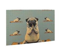 Wooden Puzzle 500 Piece 52x38 CM, Yoga pug Printed Cute Puzzle Game in Plastic Box for Family Entertainment and Brain Training Gifts